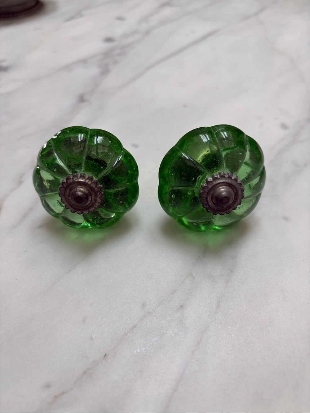 Green Glass Vintage  Knobs - Pair